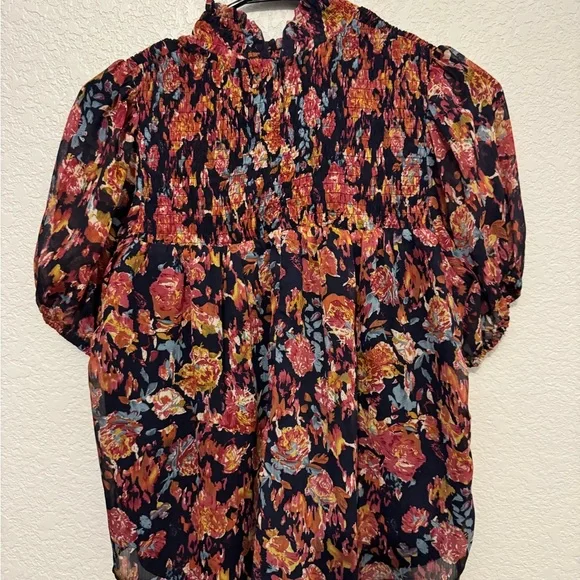THML Vibrant Floral Blouse - Navy and Orange - Picture 6 of 8